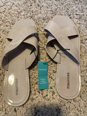 Maurices Light Beige Crossband Slip-On Sandals